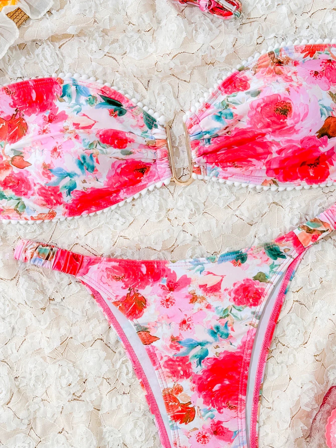 2026 U-wire Bandeau Bikinis Women Printed Swimwear Female Sexy Ring Linked Swimsuit Bathers Bathing Swimming Swim Suit Beachwear