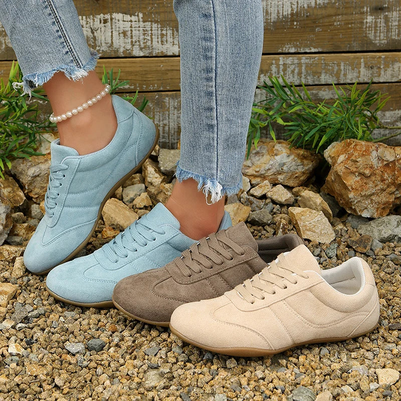 Comfortable Soft Sole Sneakers Women Plus Size 42 Faux Suede Lace Up Casual Shoes Woman 2026 Autumn Non Slip Sport Flats Female