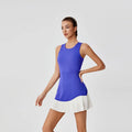 Women One-piece Tennis Dress Summer Black Contrast Pleated Anti Light Speed Dry Sports Dresses Hollowed Out Back Yoga Clothes
