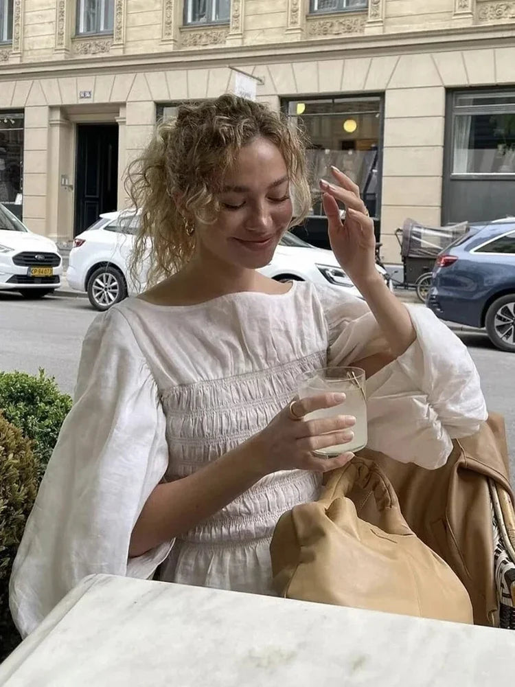Foridol White Summer Linen Women Blouse Off Shoulder Lantern Sleeve Short Blouse Top 2025 Spring Smocked Pelpum Top New