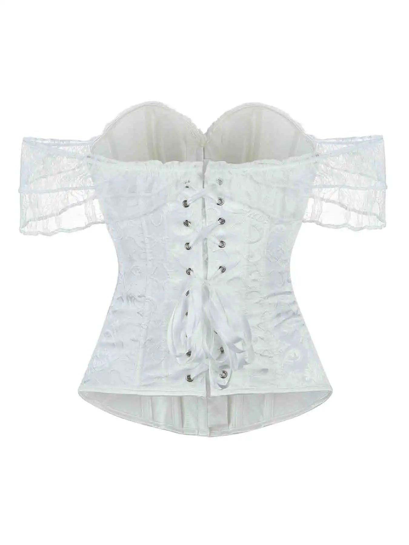 Corset's new retro lace fishbone body-shaping shirt with shoulder straps and bubble sleeves gathered to hold the sternum.