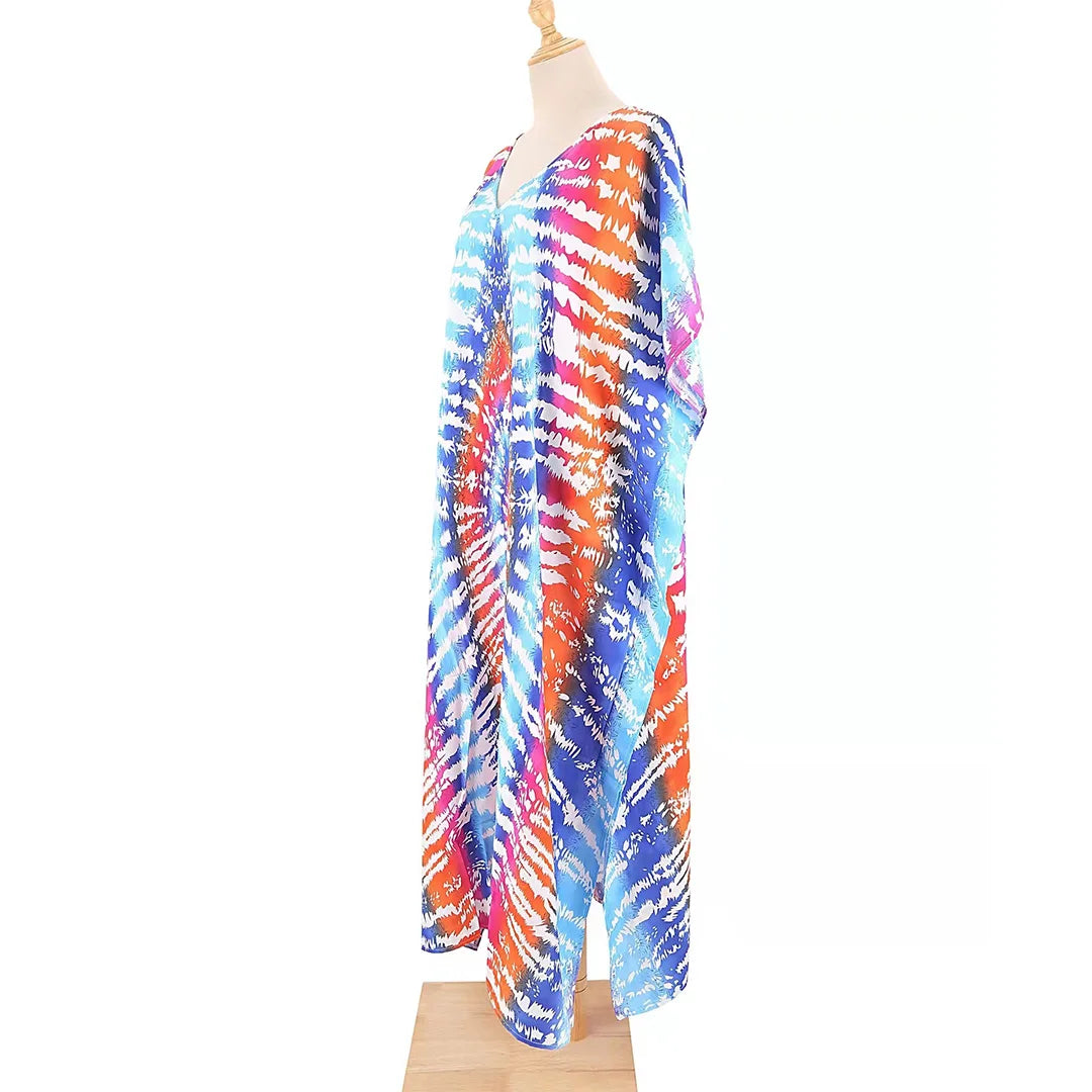2026 New Colorful Kaftan Tunic Beach Dress Beach Wear Beachwear Beach Cover Up Cover-upsLoose Maxi Dress Female Women V4428