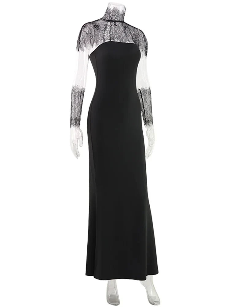 Ahagaga Sexy Women's Maxi Dresses With Lace Shawl Solid Strapless Sheath Slim Fit Fashion Gloves Summer Female Party Vestidos