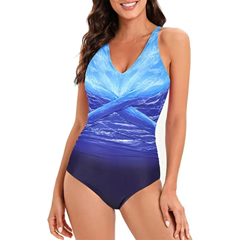 Sexy Stripe Patchwork Swimwear Women 2026 V-neck One Piece Bikini High Waist Slim Monokini Summer Suspender Backless Beachwear