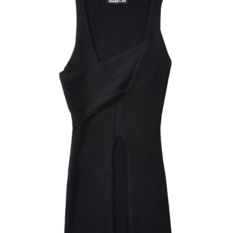 Stylish Cross-over Irregular Neckline Sleeveless Knitted Vest For Women Niche Sexy Slit Slim-fit Top CasualPure Desire 0FY1