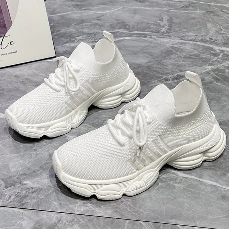 Casual Solid Thick Platform Sneakers for Women Spring 2025 Autumn Breathable Mesh Sports Shoes Woman Outdoor Lace Up Mujer
