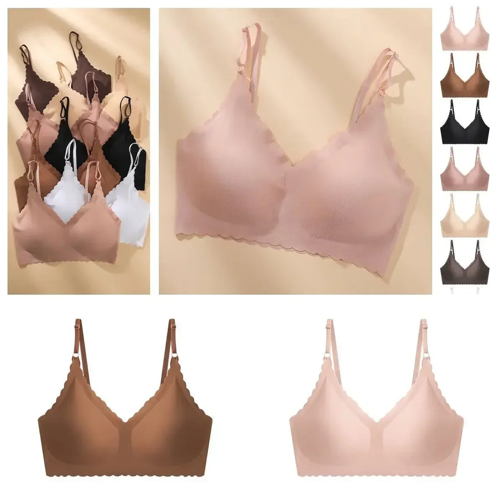 Seamless Ice Silk Ultra-Thin Breathable Bra Comfortable Breathable Underwear Women's Suspender Wavy Sexy Push-up Vest