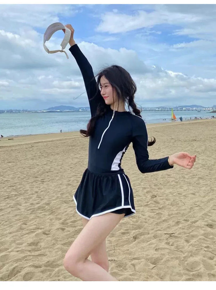 New Women's Swimsuit, One-piece Coverage Slimming Effect  Conservative Sports Style Hot Spring Flat Leg Pants Swimsuit Plus Size