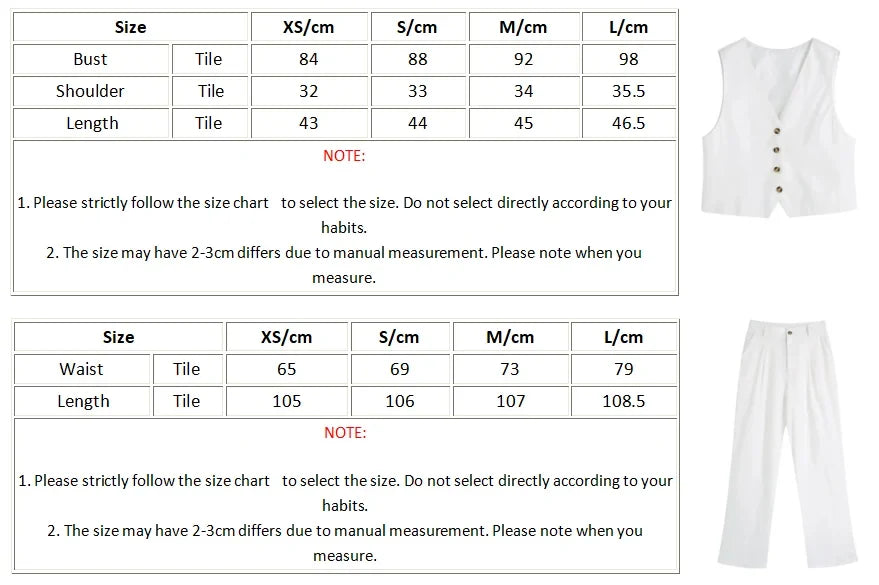 Foridol White Cotton Linen Long Pants Set Sleeveless Vest Pants Suit Office Lay Autumn Summer Wide Leg Casual Fashion Set Outfit