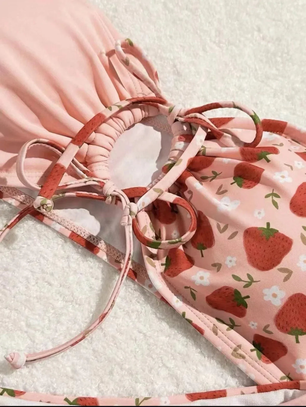 cute pink strawberry bandeau bikinis sets two pieces bow high waist padded bathing suit beach wear women thong bikini swimsuits