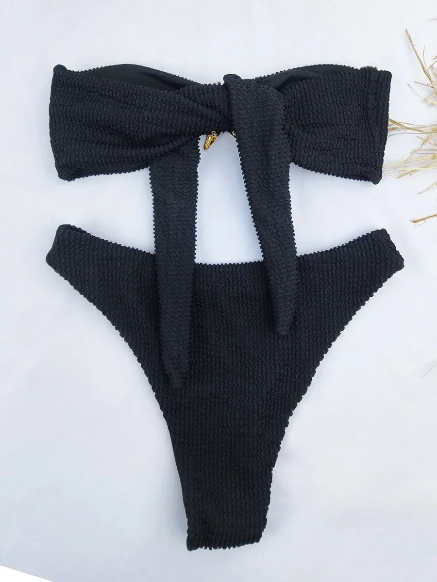 2026 Bandeau Bikinis Starfish Swimsuit Women Sexy Padded Swimwear Female Solid Beachwear Bathers Bathing Swimming Swim Suit