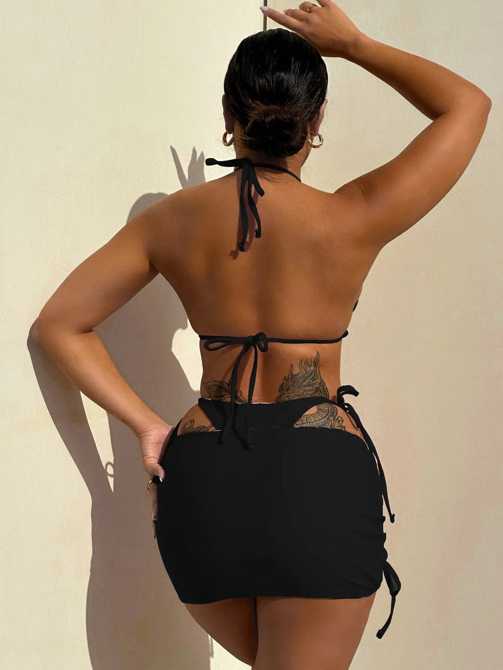 Summer Leopard Patchwork Women's 3 Pieces Suit Swimwear Sexy Halter Lace-up Micro Bikini Set+skirt Cover Up Reversible Beachwear