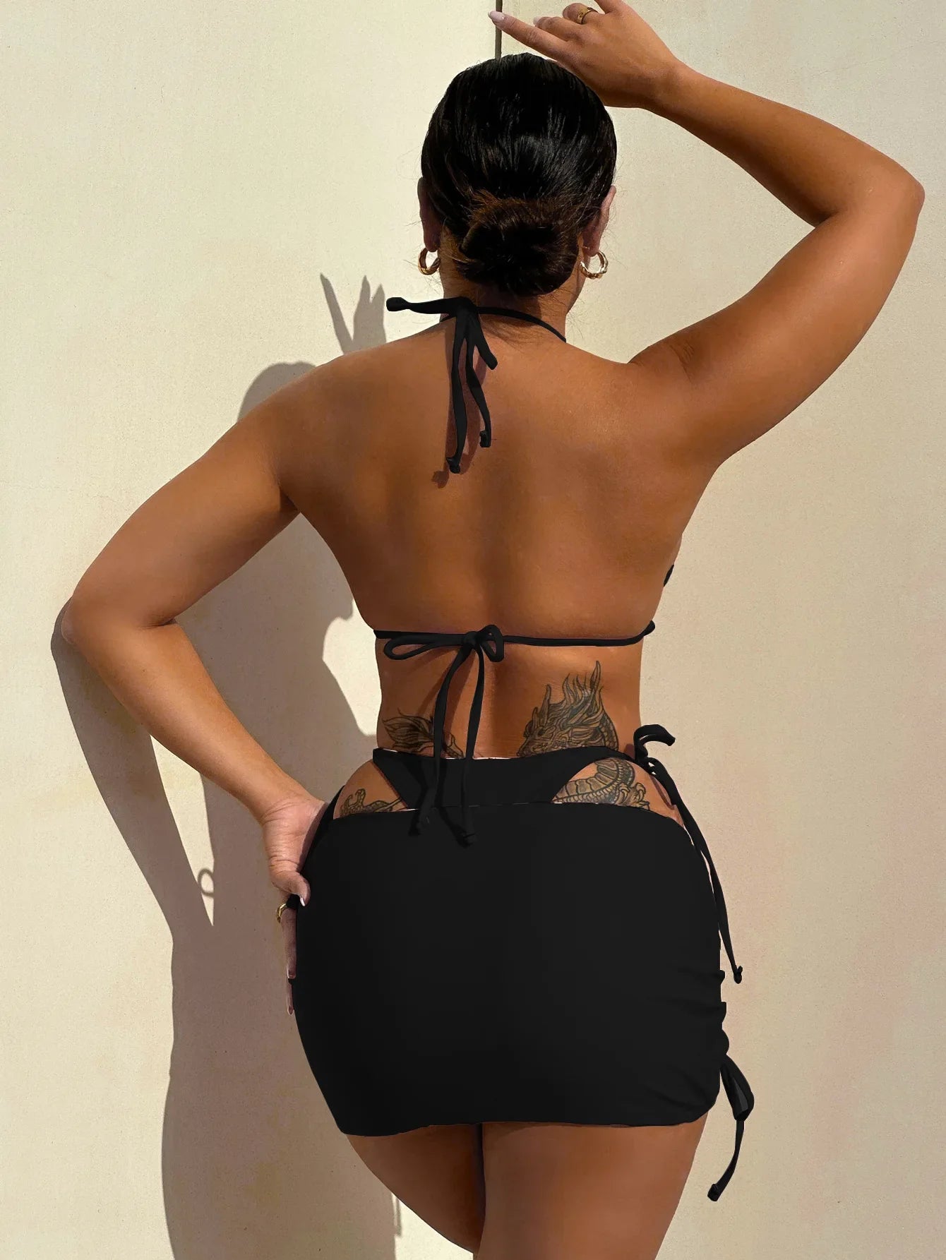 Summer Leopard Patchwork Women's 3 Pieces Suit Swimwear Sexy Halter Lace-up Micro Bikini Set+skirt Cover Up Reversible Beachwear