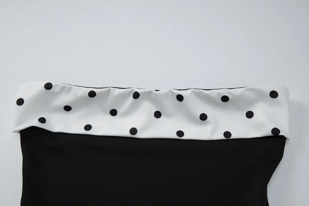 FDYOUI Women's Summer Polka Dot Patchwork Black Corset Sexy Off Shoulder Slim Crop Tops Streetwear Y2K Girls Backless Tank Top
