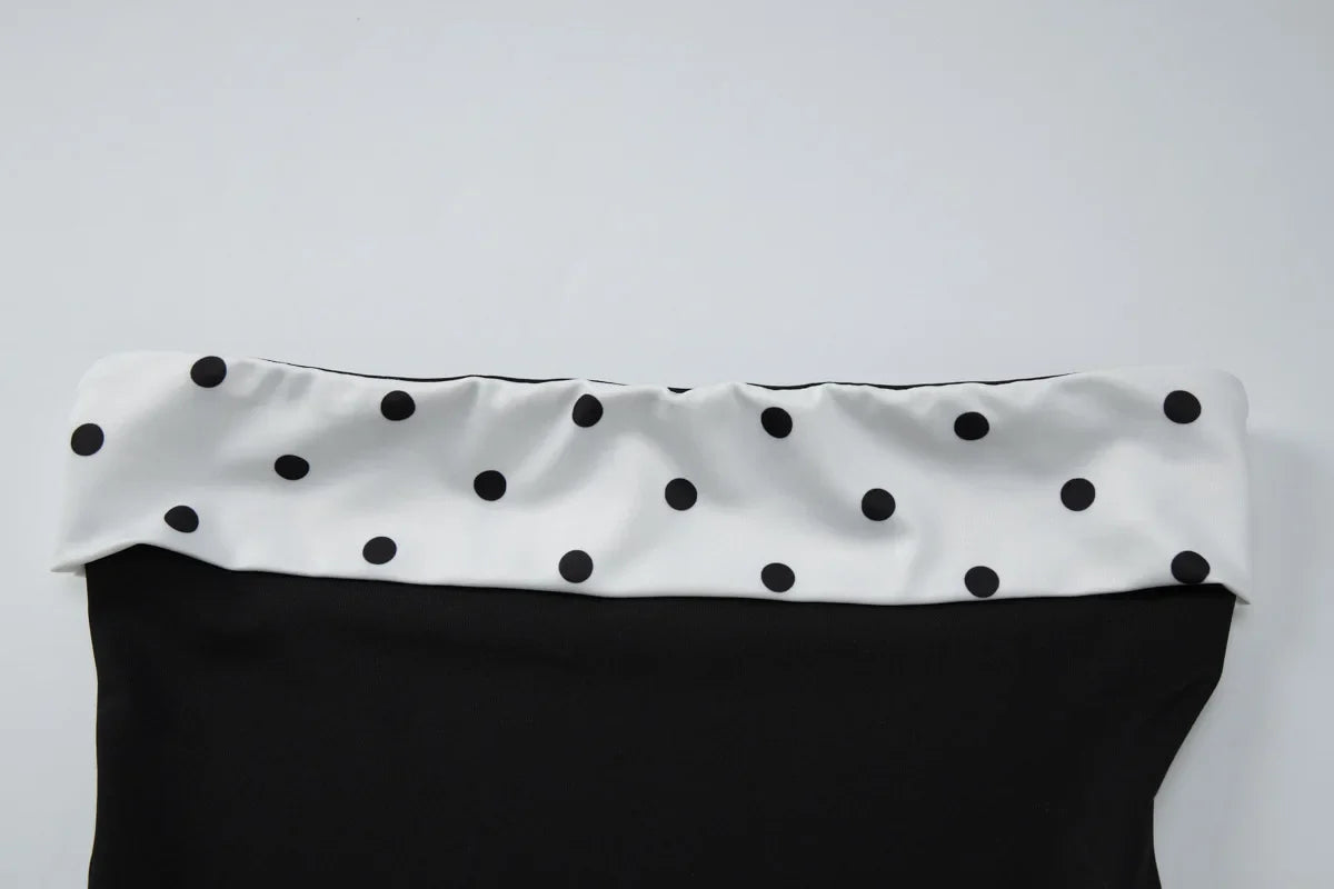 FDYOUI Women's Summer Polka Dot Patchwork Black Corset Sexy Off Shoulder Slim Crop Tops Streetwear Y2K Girls Backless Tank Top