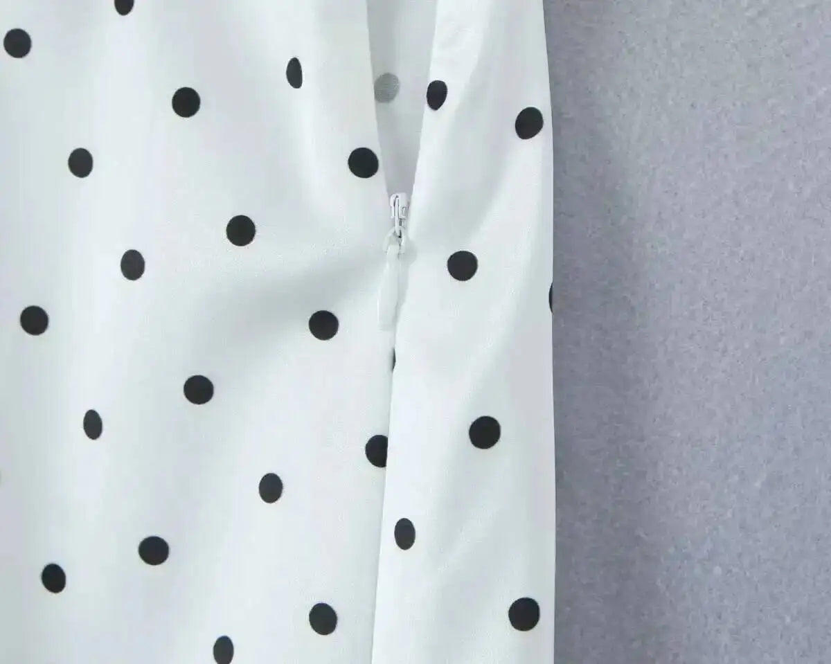 2026 Women Vintage Black White Polka Dot A-line Knee Length Skirt Sexy Low Waist Holiday Summer Skirts Slim Mini Skirts J7L2