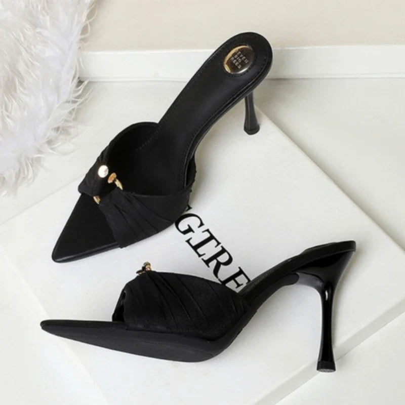 BIGTREE Summer Woman Slippers Fashion Open Toe Thin High Heels Shoes Street Style Stripper Party Slides Zapatos De Mujer