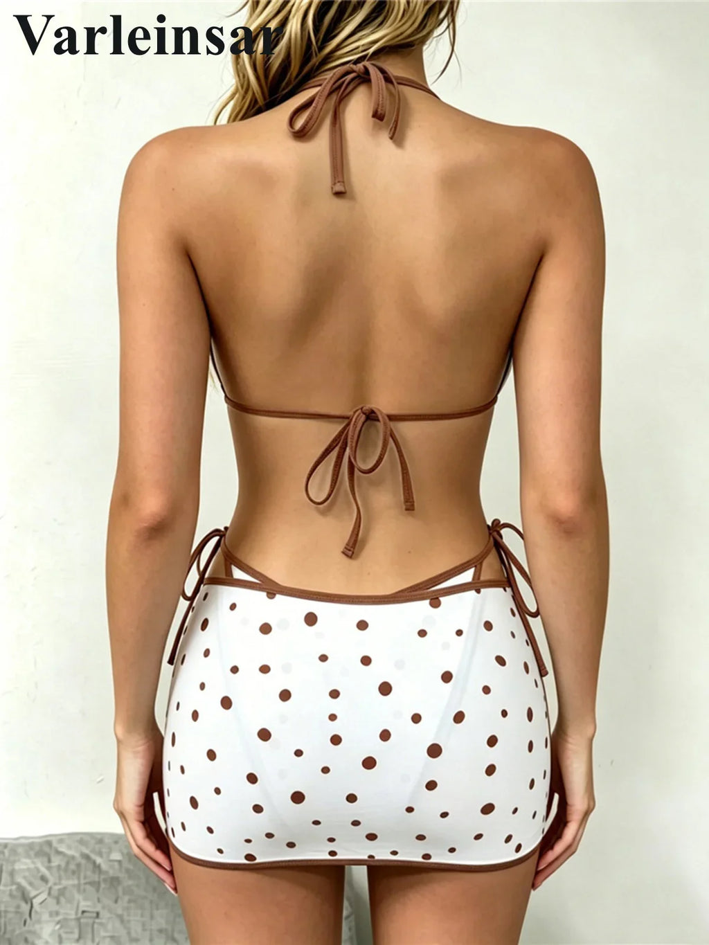 With Skirt Polka Dot Halter Bikini Female Swimsuit Women Swimwear Three-Pieces Bikini Set Strappy Bather Bathing Suit Swim V8380