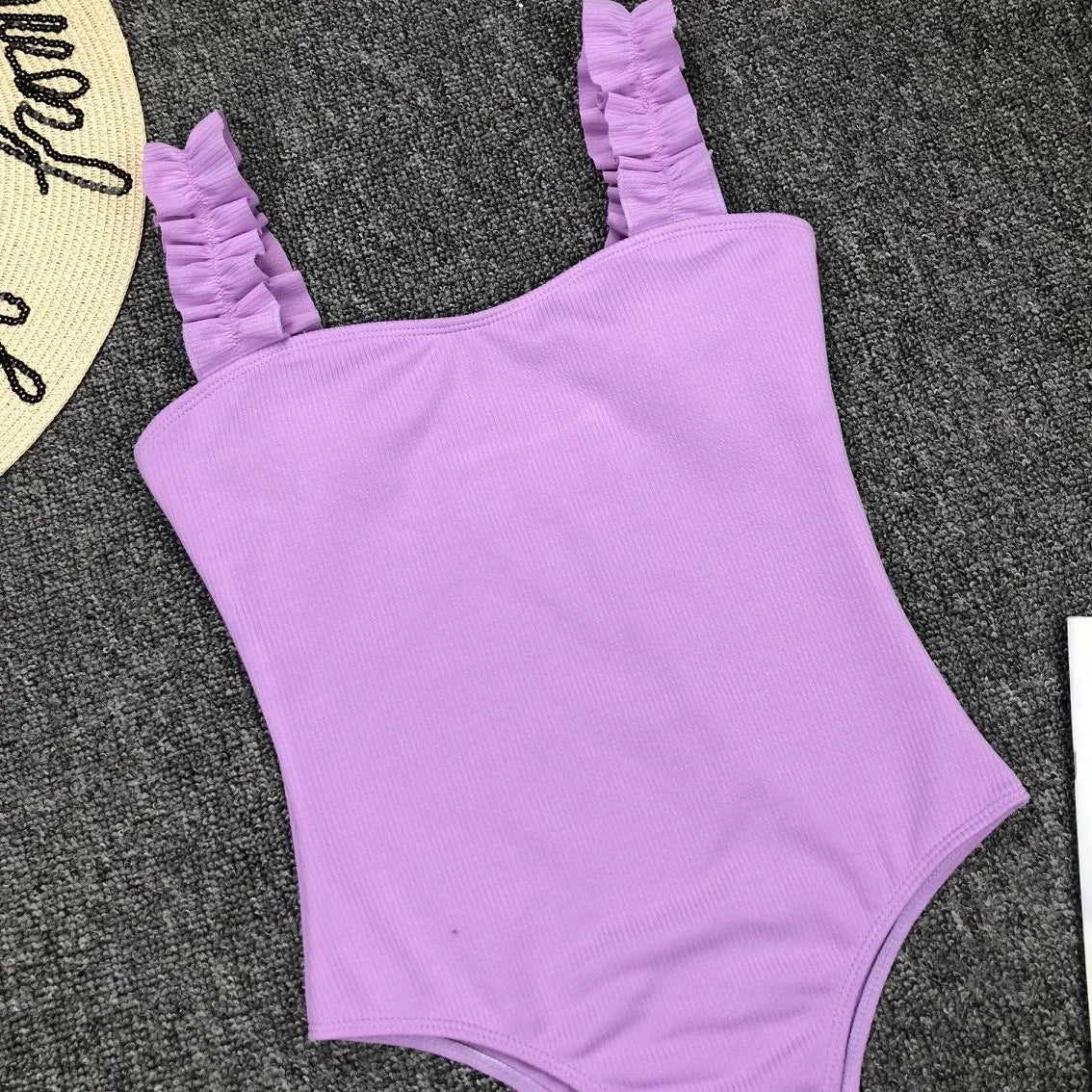 2023 Vintage Swimsuit Women One Piece Ruffle Strap Swimwear Female Push Up Monokini Padded Beach Bathing Suits Black Bodysuits