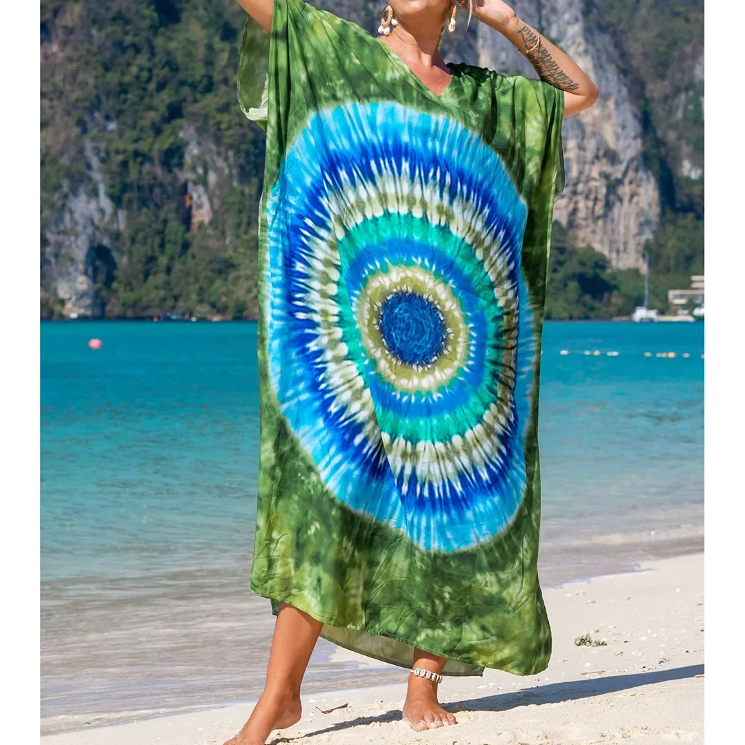 2026 New Colorful Kaftan Tunic Beach Dress Beach Wear Beachwear Beach Cover Up Cover-upsLoose Maxi Dress Female Women V4428