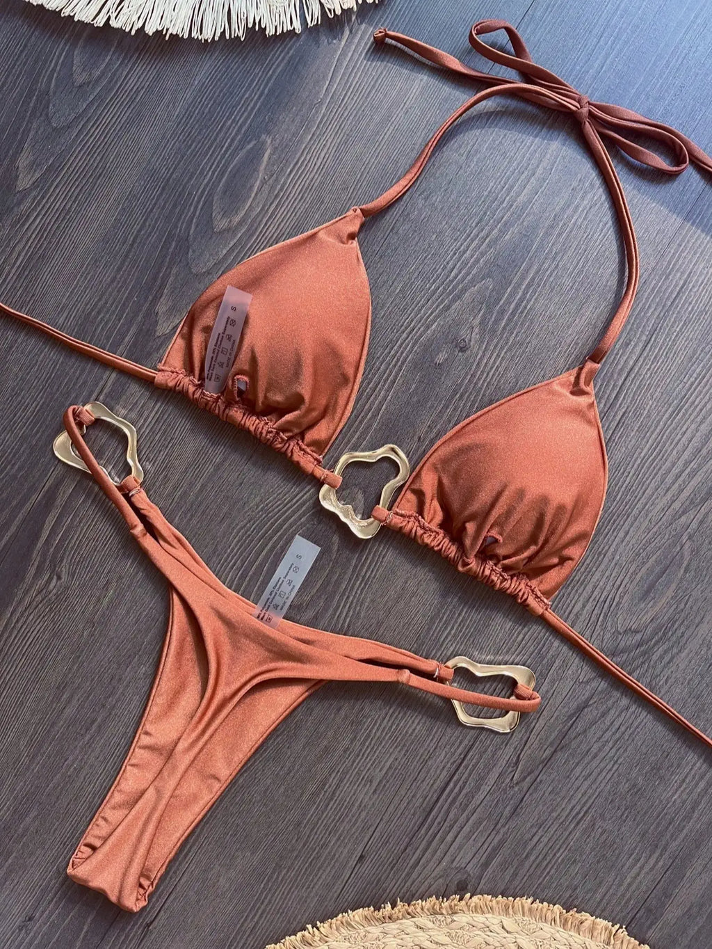 New Sexy Bikini Solid Color Lace-up Split Two-piece Swimsuit for Women