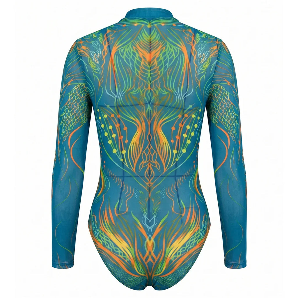 S - XXL New Printed Long Sleeve With Pants Zipper Women Swimwear One Piece Swimsuit Female Padded Bather Bathing Suit Swim V8356