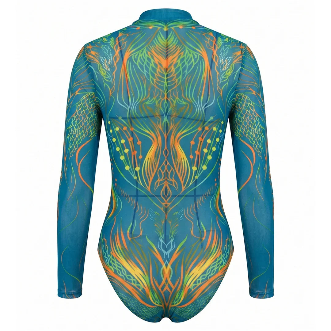 S - XXL New Printed Long Sleeve With Pants Zipper Women Swimwear One Piece Swimsuit Female Padded Bather Bathing Suit Swim V8356