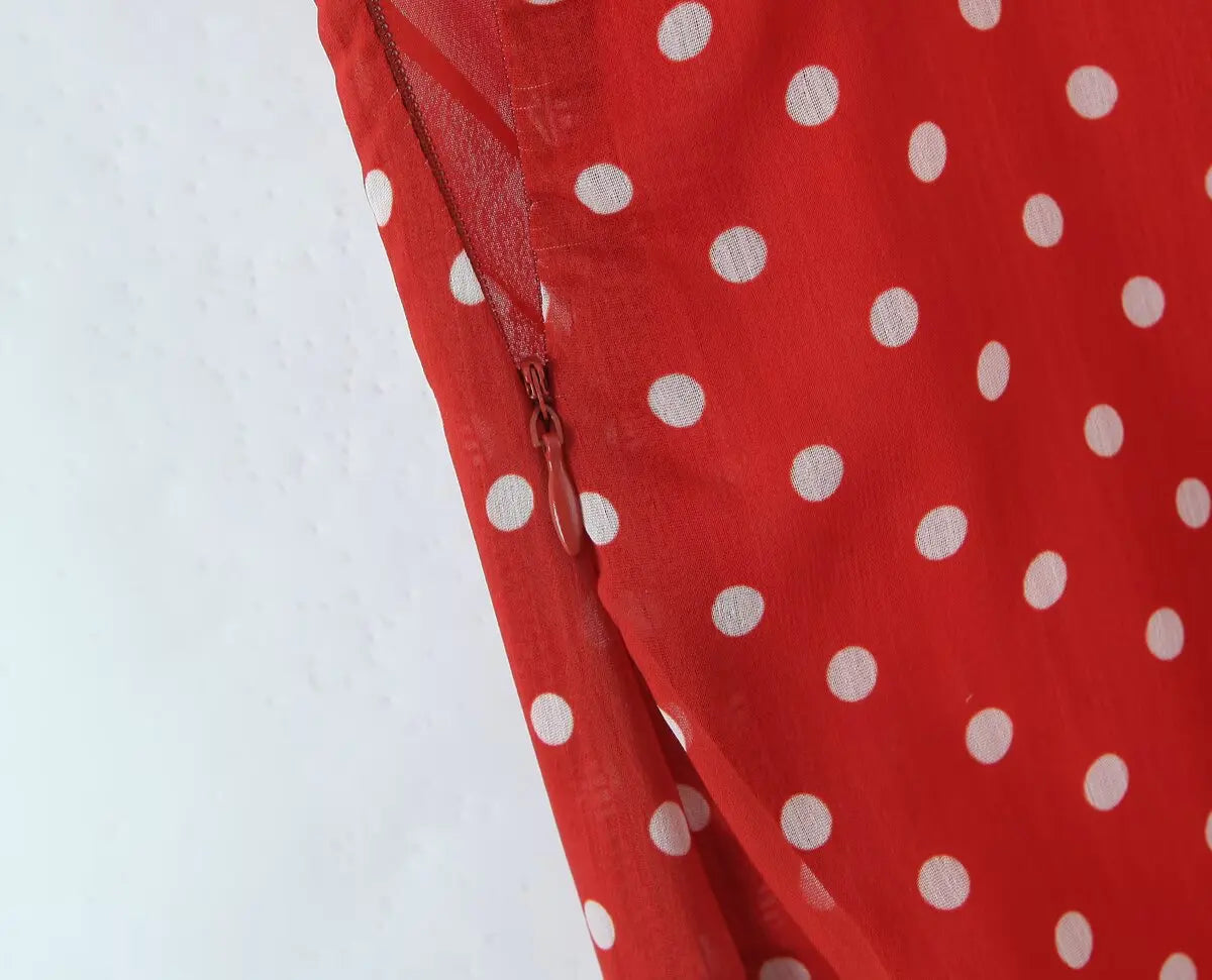 Foridol Polka Dot Printed Vintage Red Summer Dress Women Sleeveless Strappy Midi Boho Vestidos Spring Straight Beach Sundress