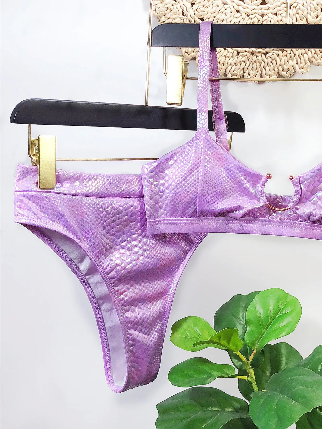 Sexy Bikini Push Up High Waist Swimwear Swimsuit Women Bronzing Snakeskin Print Bikinis Set Bathing Suit Female Metal Hoop Decor
