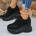 White Knitted Wedge Heels Sneakers Women Spring Autumn Breathable Chunky Platform Sneakers Woman Slip On Mesh Running Shoes 42