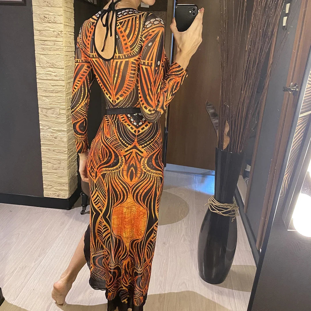S - XXL 3PCS New Printed Long Sleeve With Pants Sarong Women Swimwear One Piece Swimsuit Female Bather Bathing Suit Swim V7180