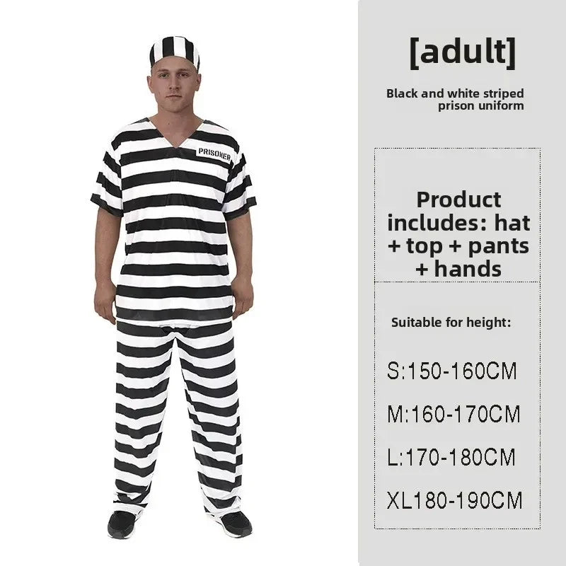 Halloween prison uniforms, prisoner costumes, children's orange prison uniforms for masquerades, black and white striped prisone