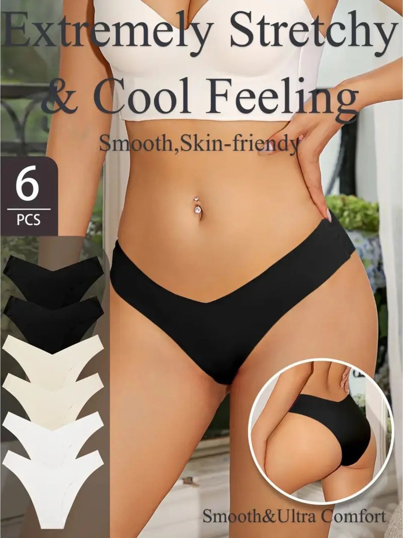 6 Pcs/Set Women's V-Waist Low-Rise Cotton Bikini Briefs - Seamless, Skin-Friendly, 100% Cotton Crotch, 8 Solid Colors, S-XL