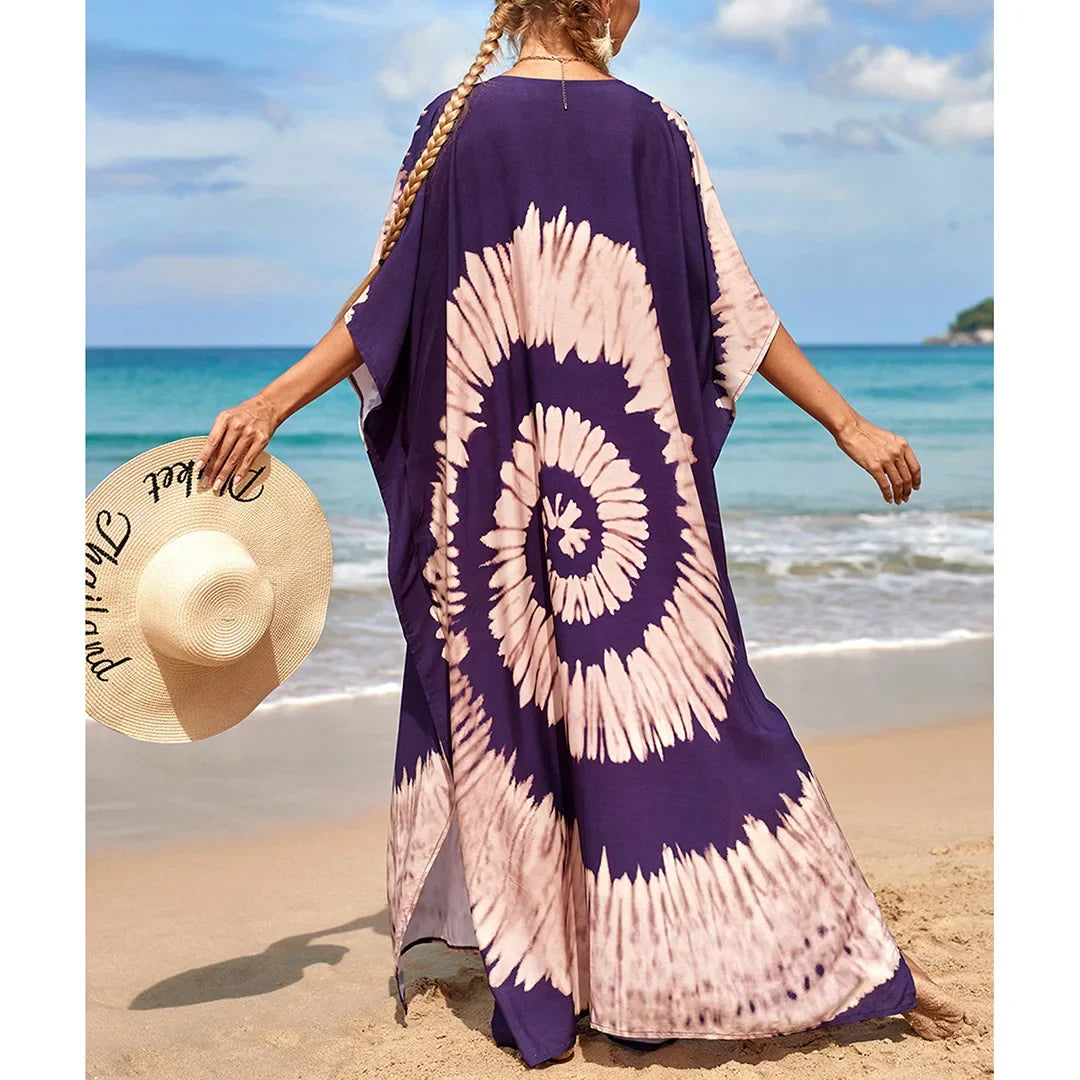 2026 New Colorful Kaftan Tunic Beach Dress Beach Wear Beachwear Beach Cover Up Cover-upsLoose Maxi Dress Female Women V4428