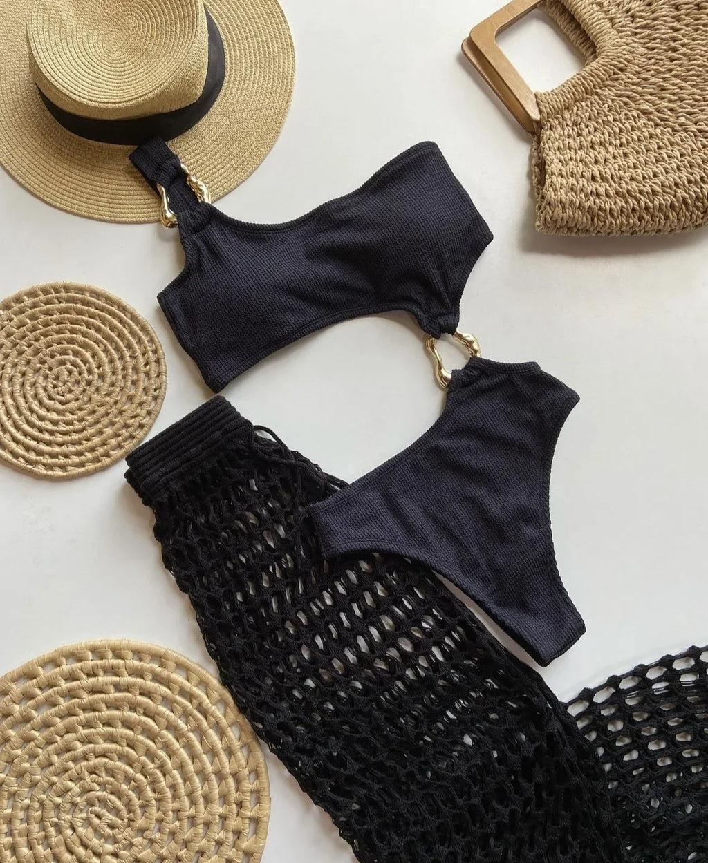 Women's One Piece Swimsuit Ring Cut Out Front High Cut Cheeky Bathing Suit Monokini Swimwear One Shoulder Ribbed Monokini