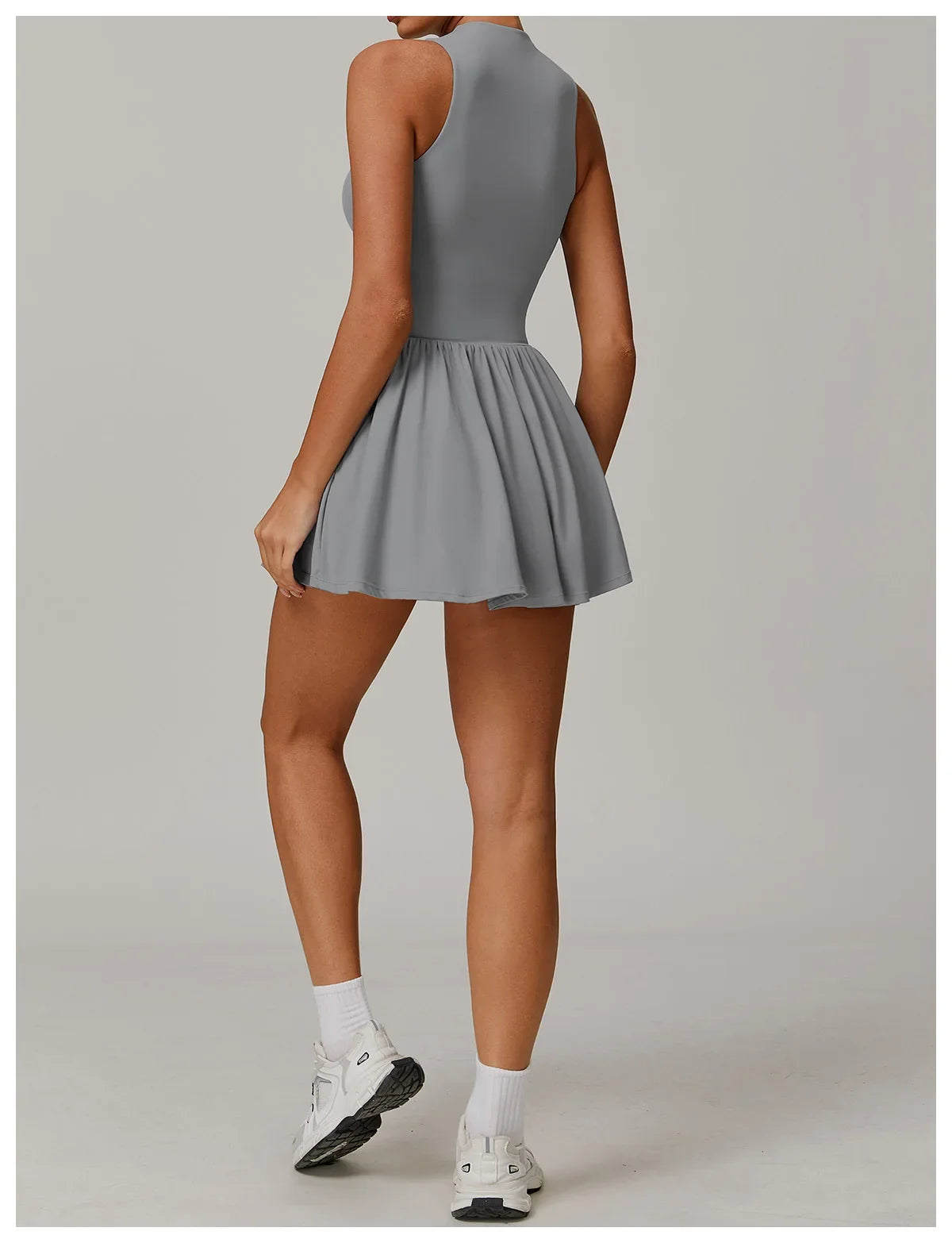 Women Front Zipper Tennis Dress Fake Two-piece Pieces Stand Up Collar Slim Fit Soft Sports Sets Fitness Pocket Skorts Yoga Suits