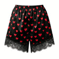 Summer Women’s Satin Lace Hem Shorts Elastic Waist Loose Fit Wide Leg Short Pants Casual Lounge Bottoms Solid Color