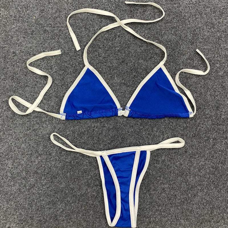 Sexy Spicy Girls Contrast Color Split Two Piece Y2K Europe America Slim Fashion Flag Printed Dopamine Bikini Beach Holiday Suit