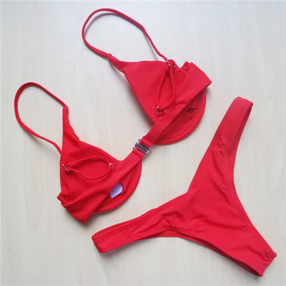 S - XL V-bar Underwired Bikini Female Swimsuit Women Swimwear Two-piece V shape Wire Bikini set Bather Bathing Suit Swim V439