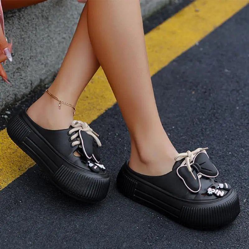 Women Fashion Clogs DIY Cute Bowknot Summer Platform Shoes Female Home Street Slippers Soft EVA Close Toe Girls Beach Sandals