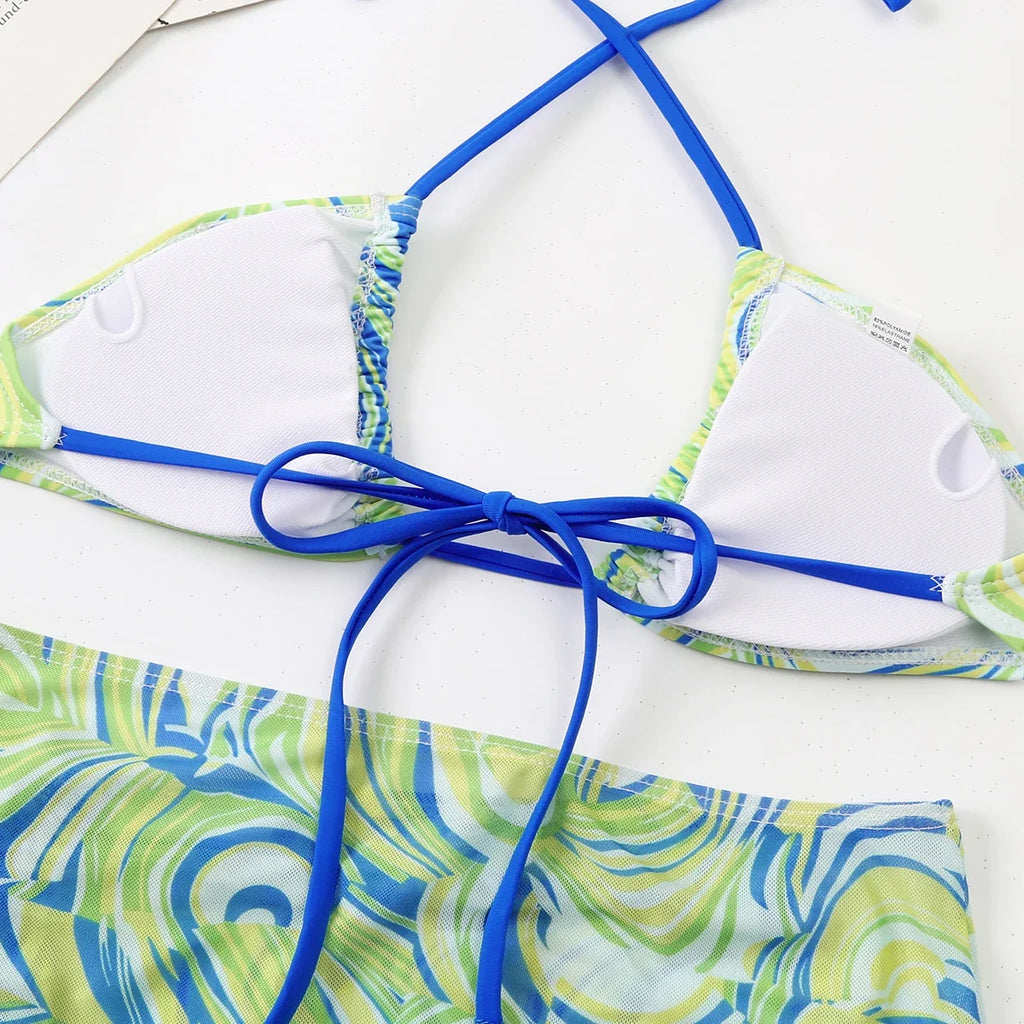 3 Pieces Bikini Set With Skirt  Tie Dye String Thong Bathing Suit Women Swimsuit Female  Swimwear Beach Wear Swim Lady Summer