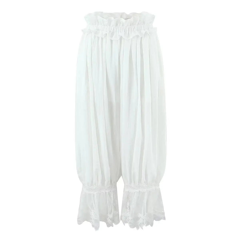Women's Ruffled Lace Trim Loose Pants For Woman White Ruffled Embroidery Camisole Straps Button Front For Sweet Summer Look WM6E