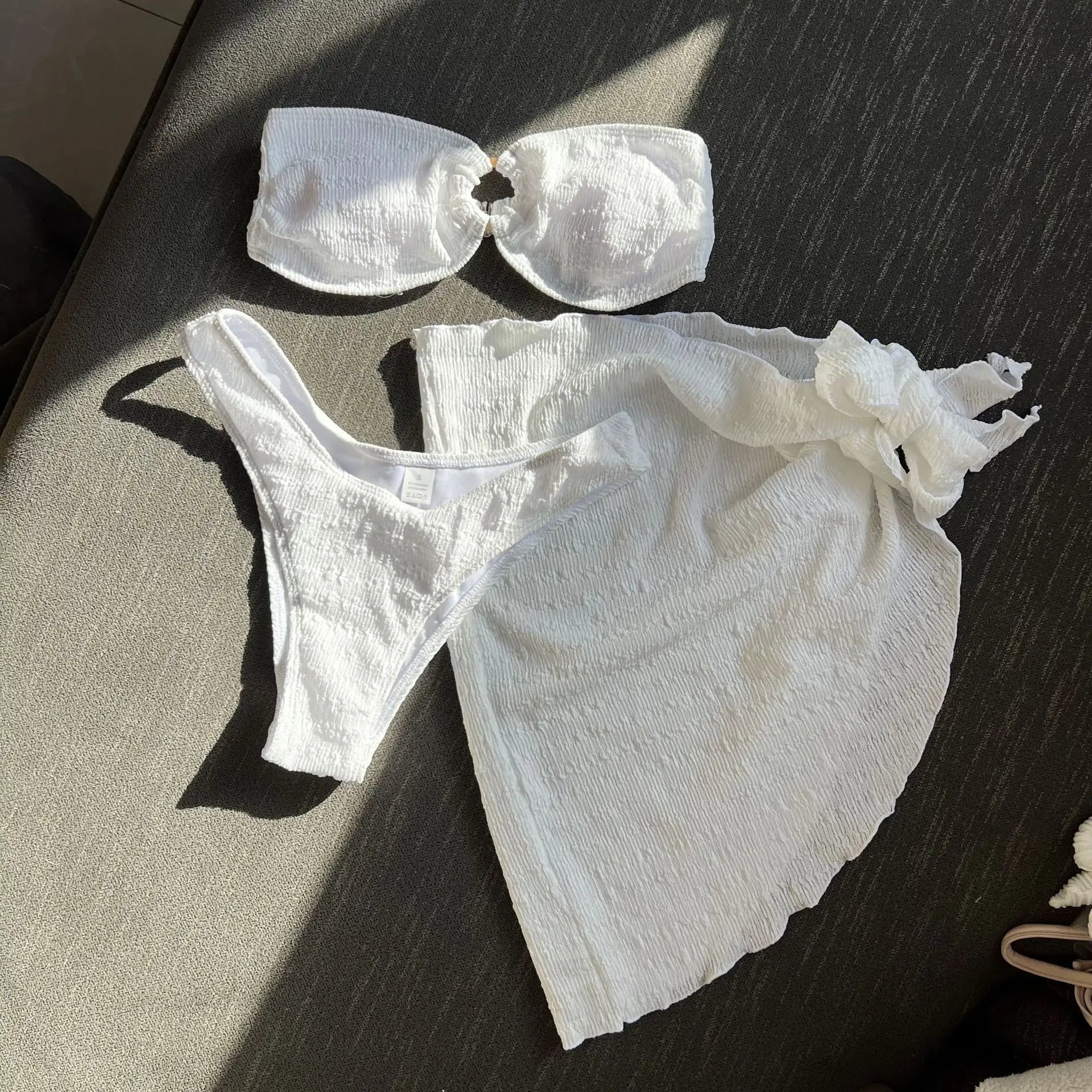sexy bandeau ring bikinis sets three pieces with cover skirt bathing suit swimwear beach wear thong swimsuits biquini tankini