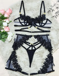Toucheart Black Sexy See-through Mesh Interesting Hollow Out Underwear Skinny High Waisted Patchwork Steel Ring Underwear Set