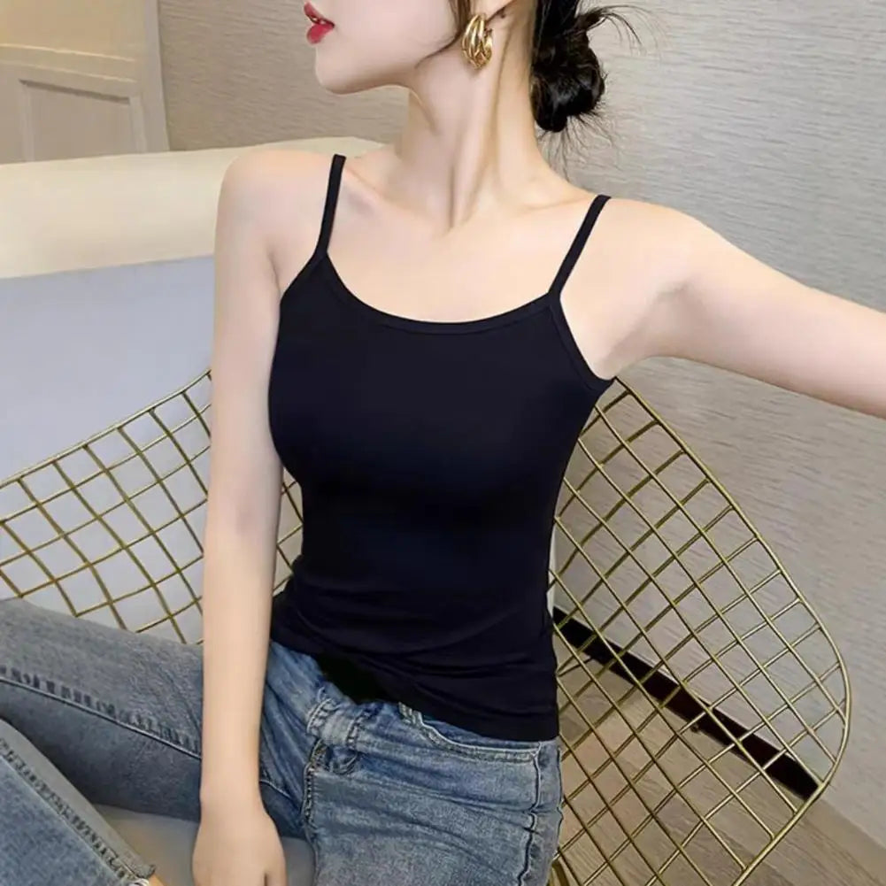 Summer Basic Undershirts Women's Slim-Fit Camisole Spaghetti Strap Sleeveless Tank Top Scoop Neck Cami Shirts