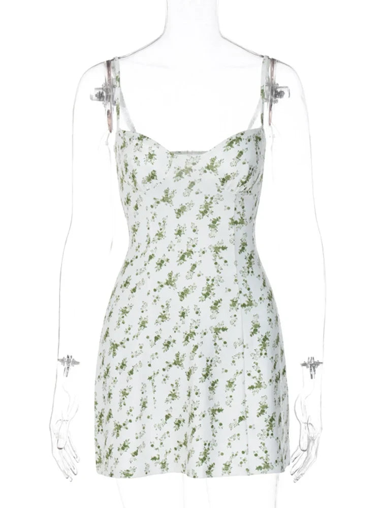 Ahagaga Fashion Sexy Flower Printed Women Short Dresses Streetwear Regular Casual Strapless Sleeveless Slim Sheath Vestidos Robe