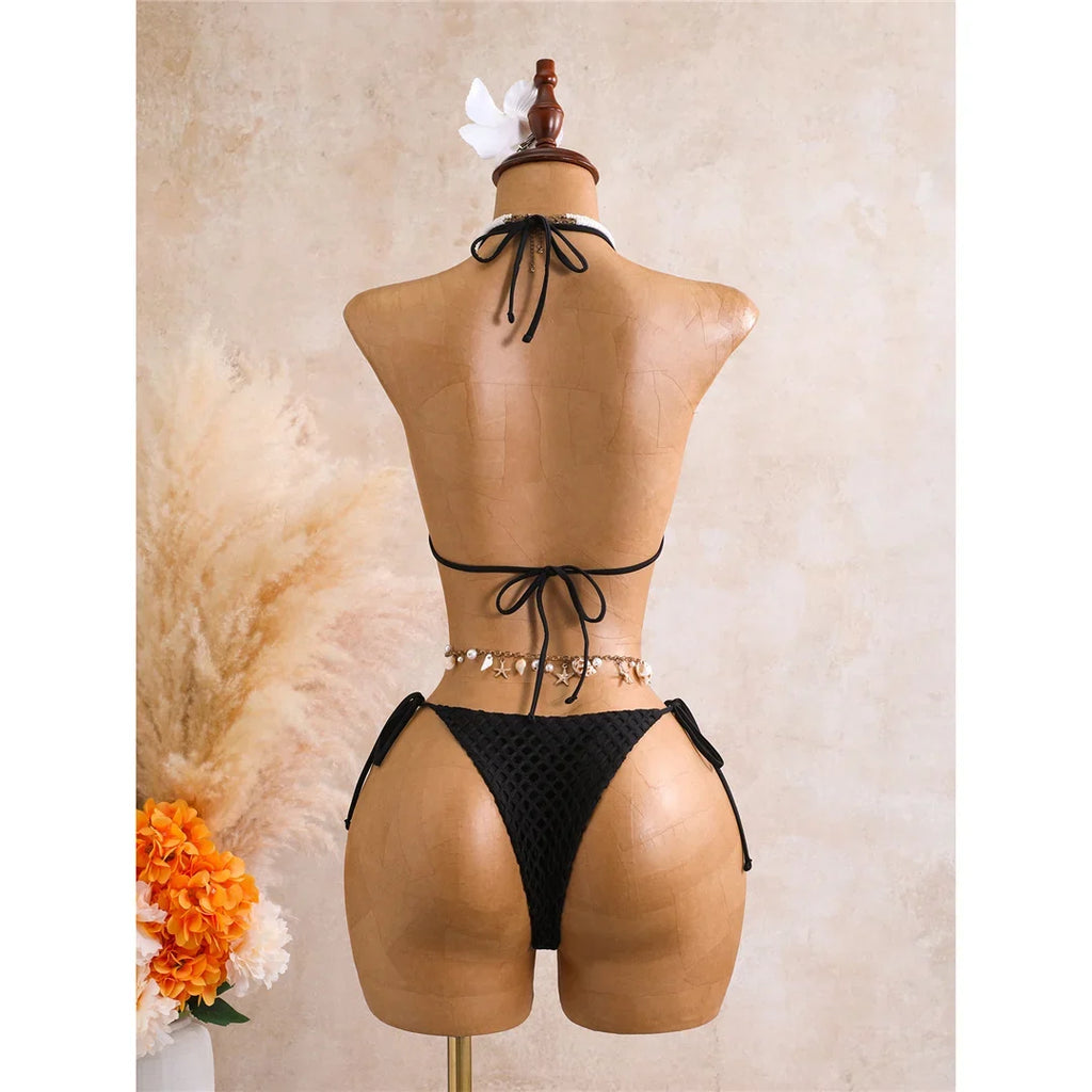 With Skirt 3D Flower Halter Bikini Women Swimwear Female Swimsuit Three-Pieces Bikini Set Padded Bather Bathing Suit Swim  V8346