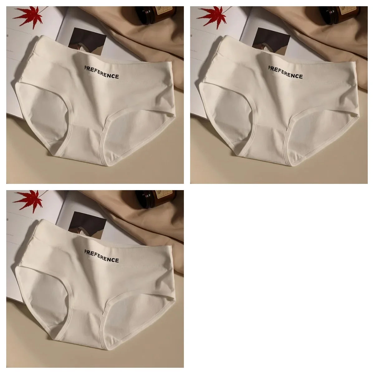 3Pcs/Set Women Soft Cotton Panties Mid Waist Briefs in Warm Tan Minimalist Intimates Breathable Stretch Underwear Size M-2XL