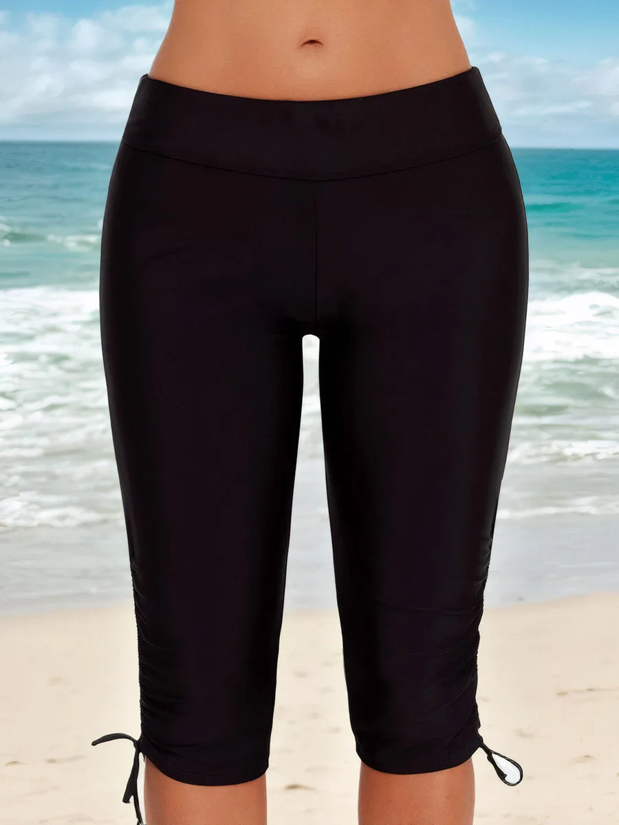 2026 Black Swimsuit Pants Sporty long Knee Drawstring Swimwear Women Bathers Bathing Swimming Swim Suit Female Beachwear XXL
