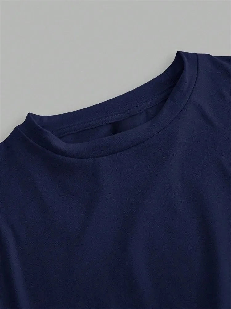 Solid Color Basic Cropped Tshirts for Women Casual Round Neck Short Sleeve Crop Top Summer Slim Fit Tee Shirt Streetwear